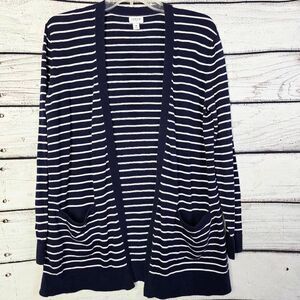 J.Crew Navy White Striped Open Front Cardigan M